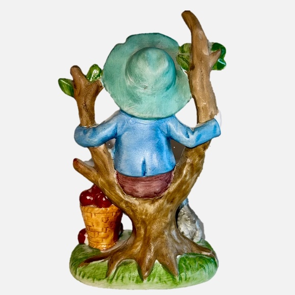 💙 3/$21 Vintage Cottagecore 6" figurine - Boy in an Apple Tree + Dog - Picture 2 of 5